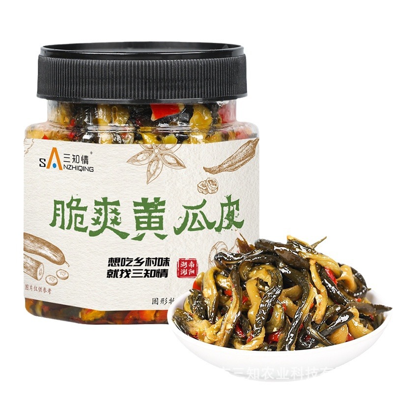 三知情脆爽黄瓜皮湖南特产农家脆皮腌酱菜开味下饭菜咸菜瓶装即食 - 图3