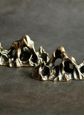 实心纯黄铜办公桌面假山小摆件古铜茶宠饰品工艺品礼品手把玩件