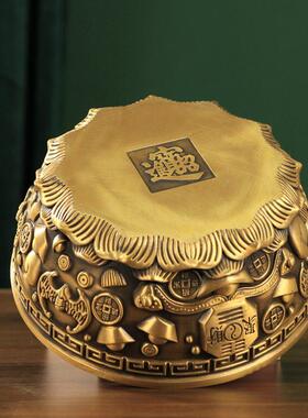 纯精铜聚宝盆摆件铜家用客厅装饰招财聚财大号铜盆工艺品存钱罐