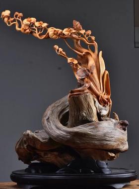 天然太行崖柏根雕摆件陈化料木雕观音弥勒关公雕刻家居客厅工艺品