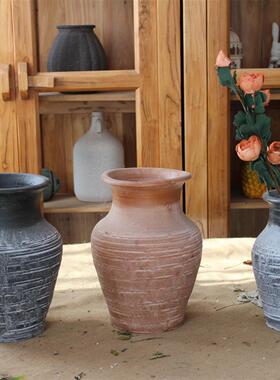 粗陶陶罐坛子插干花花瓶陶艺制品手工仿古土陶罐花盆黑陶红陶家居