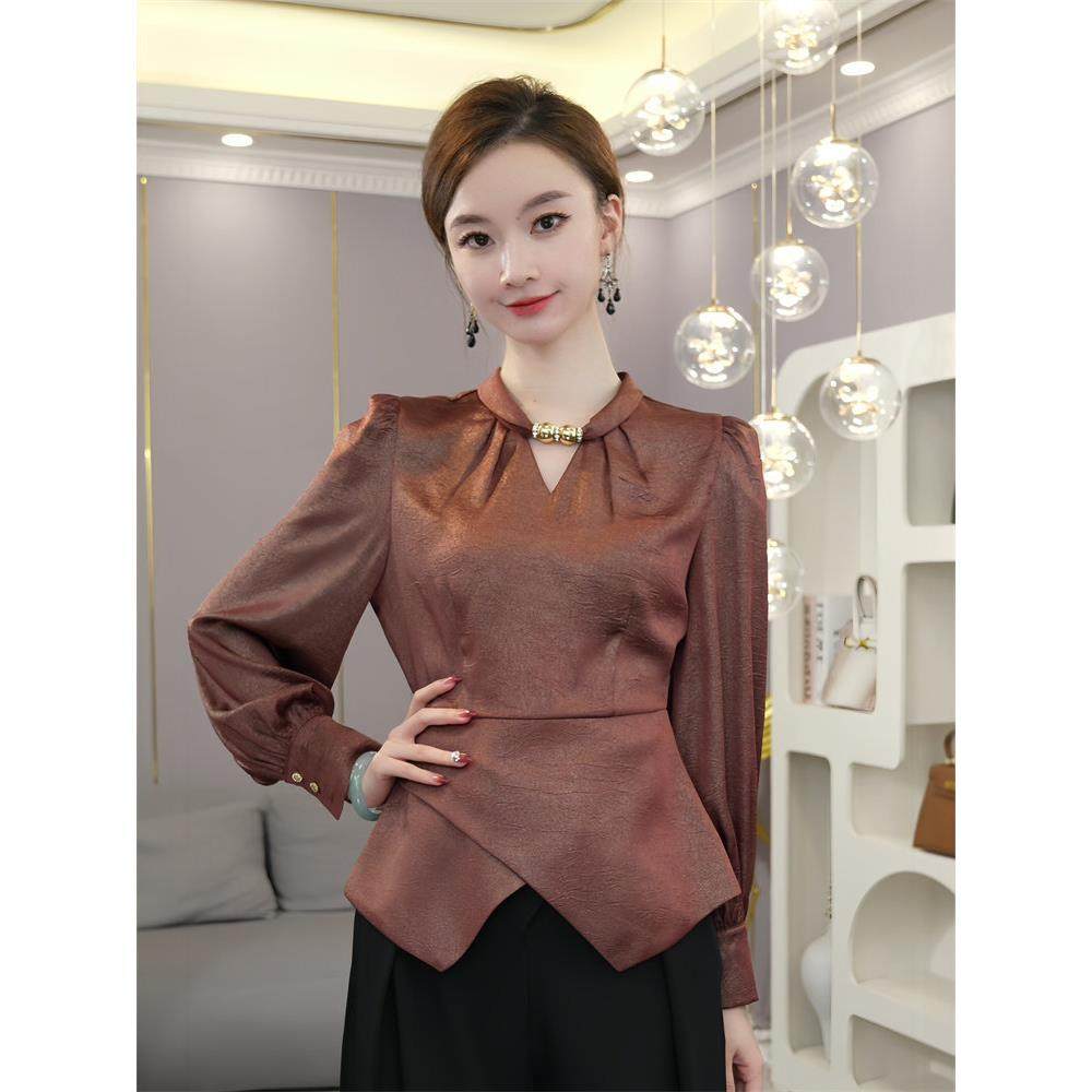 绝美小衫女春秋2025新款时尚气质高端独特气质别致衬衫红金色上衣,淘宝优惠券,粉丝福利购,淘宝优惠卷