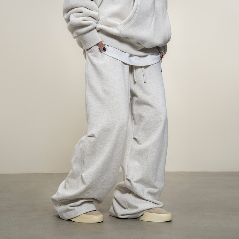 Makemore裤子男‘立体抽褶’纯棉白色宽松直筒格雷系休闲运动卫裤,淘宝优惠券,粉丝福利购,淘宝优惠卷