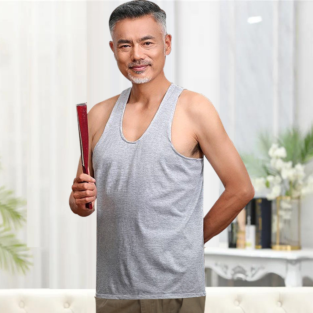 纯棉男士背心夏季跨栏运动内穿春秋打底健身无袖白全棉老头汗衫
