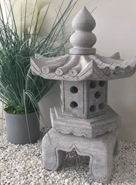 石雕石灯笼青石中式仿古太阳能石灯庭院草坪花园景观装饰禅意摆件