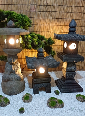 石灯笼日式庭院青石仿古中式石头灯太阳能电石灯户外装饰石雕摆件