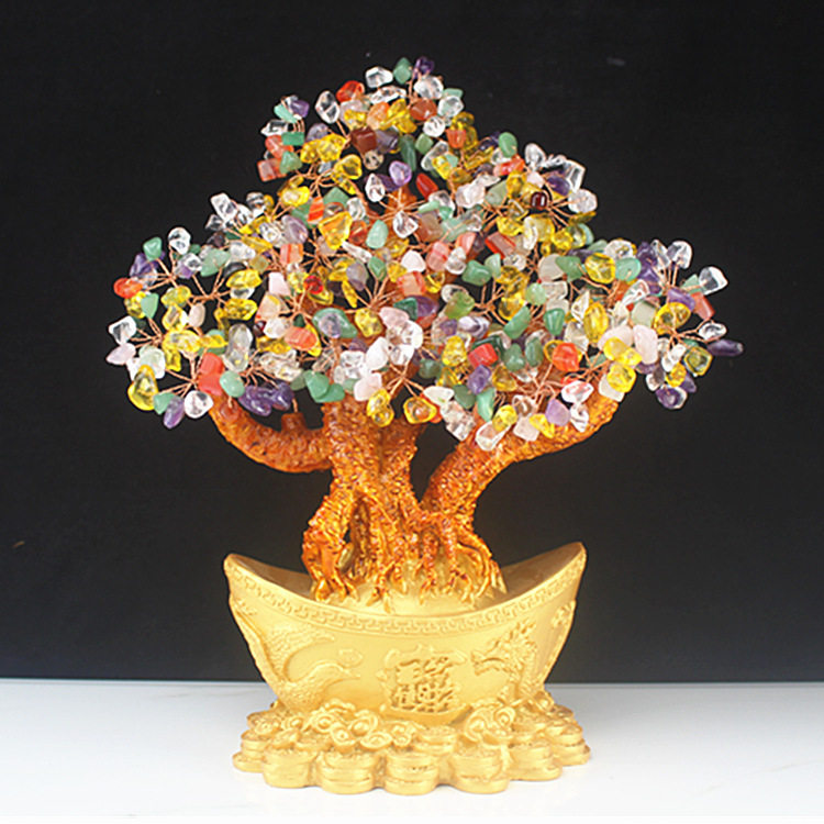 五彩水晶发财摇钱树家居酒柜玄关办公桌面招财小摆件乔迁开业礼物,淘宝优惠券,粉丝福利购,淘宝优惠卷