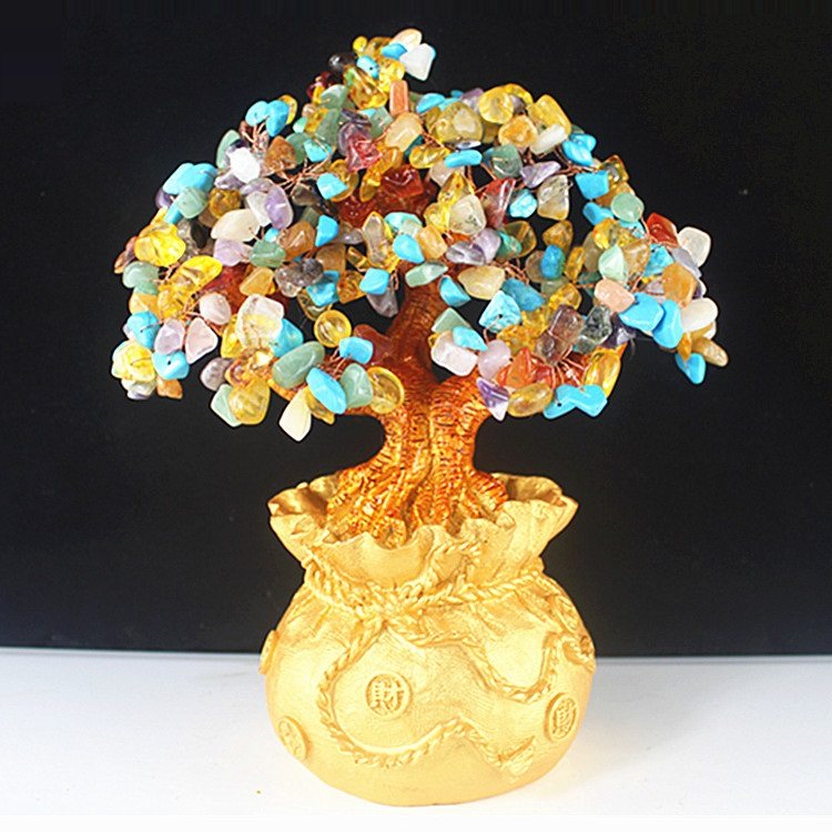 五彩水晶发财摇钱树家居酒柜玄关办公桌面招财小摆件乔迁开业礼物,淘宝优惠券,粉丝福利购,淘宝优惠卷