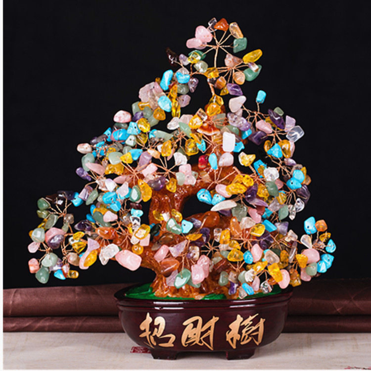 五彩水晶发财摇钱树家居酒柜玄关办公桌面招财小摆件乔迁开业礼物,淘宝优惠券,粉丝福利购,淘宝优惠卷