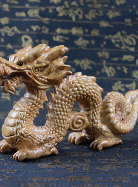 桃木青龙摆件立体木质龙生肖属龙雕刻龙摆件手工雕刻家居工艺品