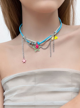 kansai镂空彩色星星项链拍3付2