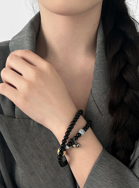 刊赛铃铛黑色串珠双层手链