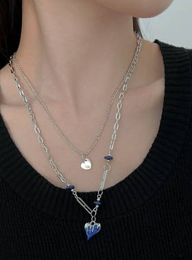 嘻哈克莱因蓝ins爱心叠戴毛衣链