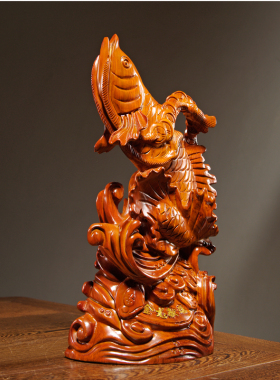 花梨木雕金龙献瑞摆件实木质金龙鱼家居客厅电视柜装饰红木工艺品