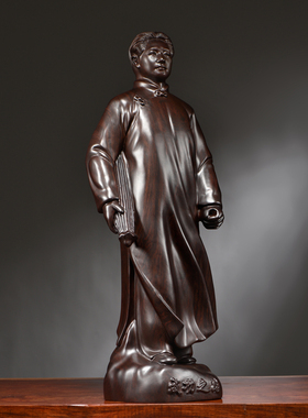 黑檀木雕毛主席摆件新中式伟人青年毛泽东家居客厅办公装饰工艺品