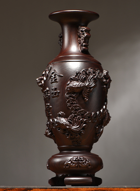 黑檀木雕金玉满堂花瓶摆件家居电视柜插花装饰新居乔迁送礼工艺品