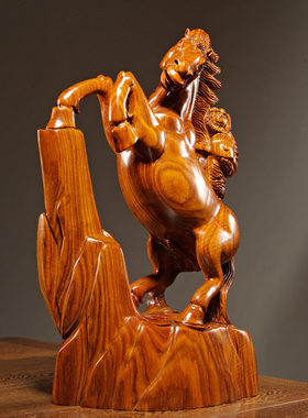 花梨木雕马上封侯摆件实木马生肖猴子家居办公室桌面装饰工艺礼品