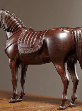 黑檀实木雕刻盛世唐马摆件红木马到成功家居客厅办公装饰工艺礼品