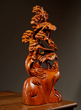 花梨木雕刻松鹤延年摆件实木家居客厅装饰摆设贺寿送礼红木工艺品