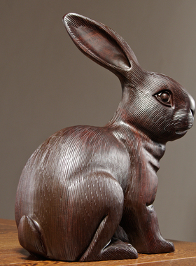黑檀木雕兔子摆件实木十二生肖动物家居客厅博古架装饰红木工艺品