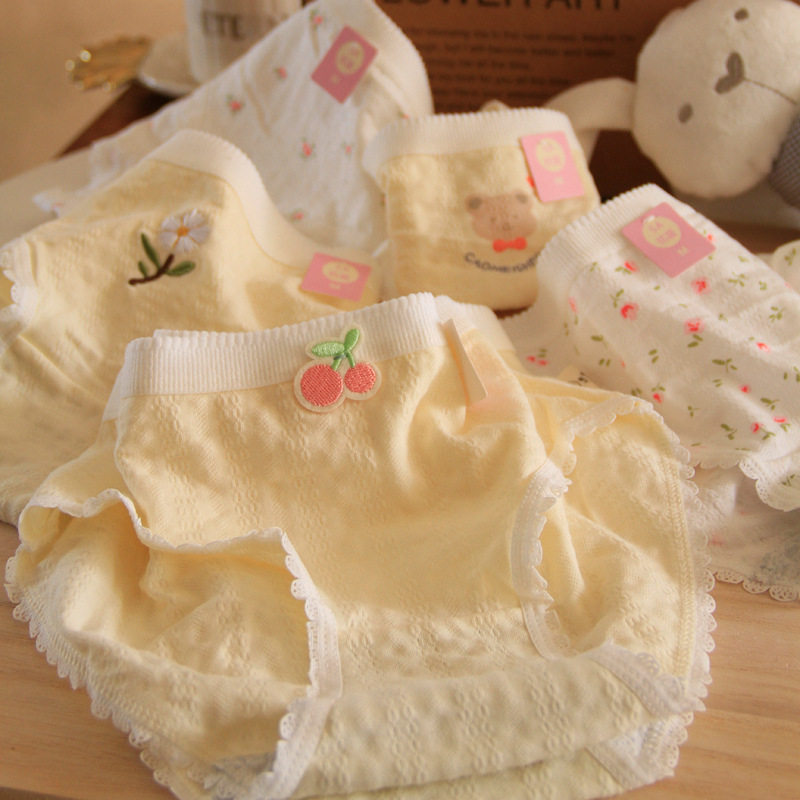 A类婴儿棉抑菌裆三角内裤女童纯棉刺绣雏菊中腰碎花少女孩甜美ins,淘宝优惠券,粉丝福利购,淘宝优惠卷