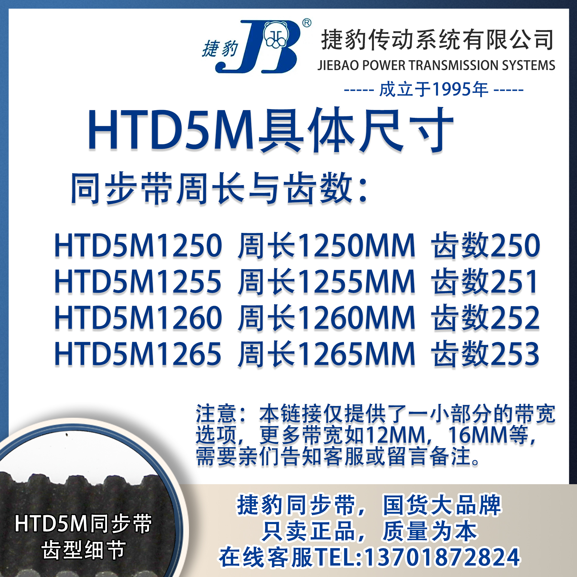 正品捷豹同步带HTD5M1250 5M1255 5M1260 5M1265 JIEBAO同步带 - 图1