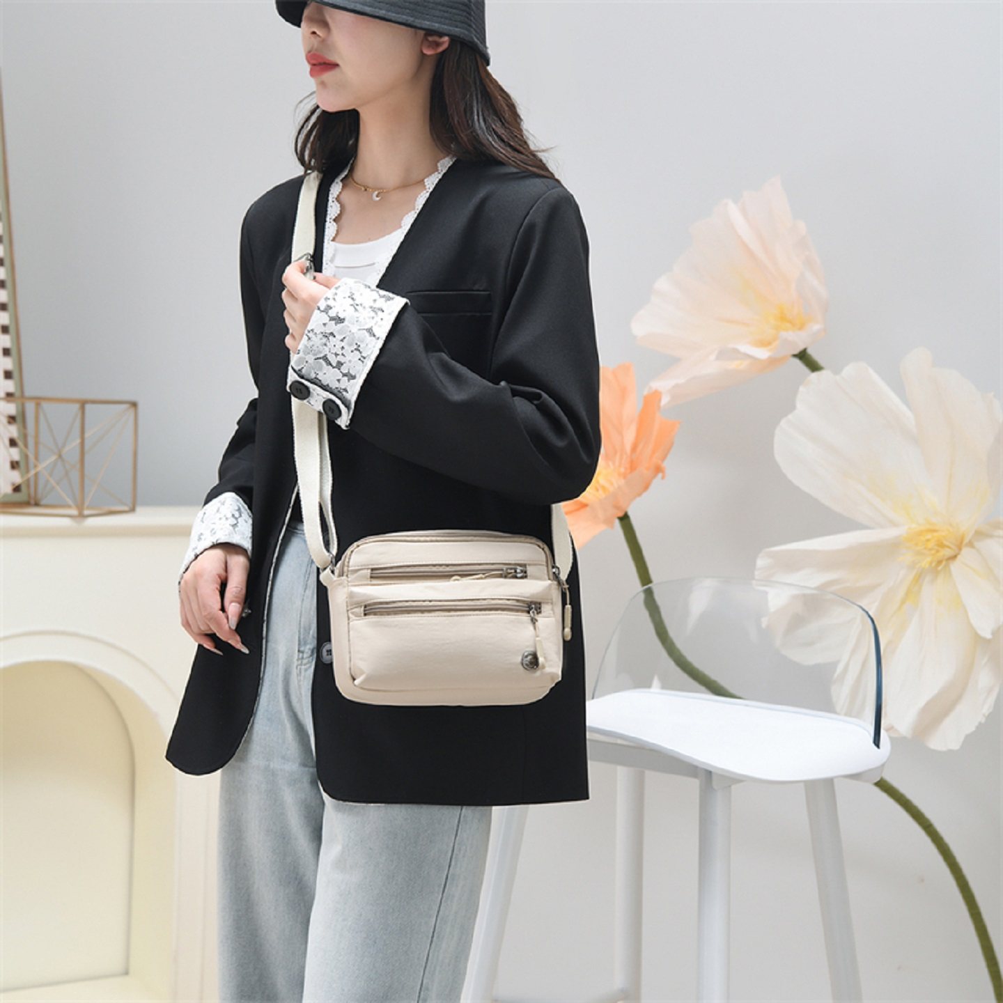 新款多层迷你尼龙小方包女时尚单肩斜挎包高级感百搭轻便休闲包包,淘宝优惠券,粉丝福利购,淘宝优惠卷