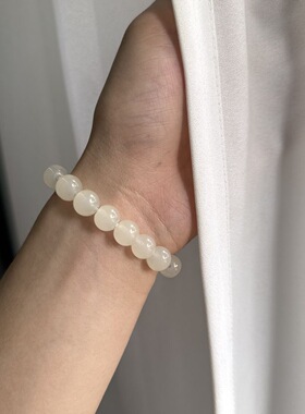 白茶清欢天然青白玉葡萄圆珠手串女款招财文玩手链