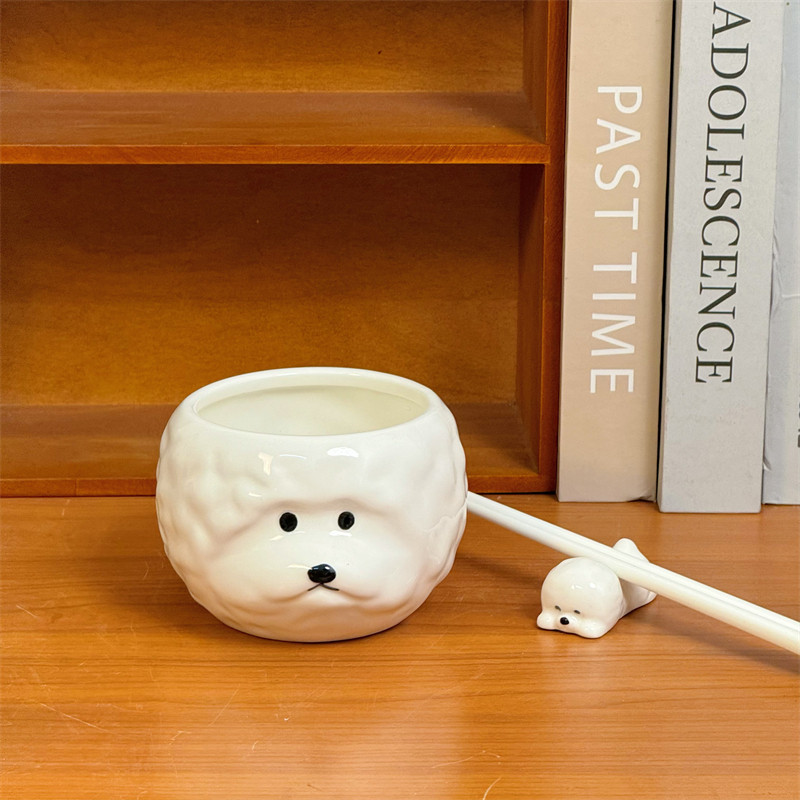 创意搞怪比熊小狗陶瓷碗家用吃饭碗高颜值汤碗沙拉碗送礼生日礼物