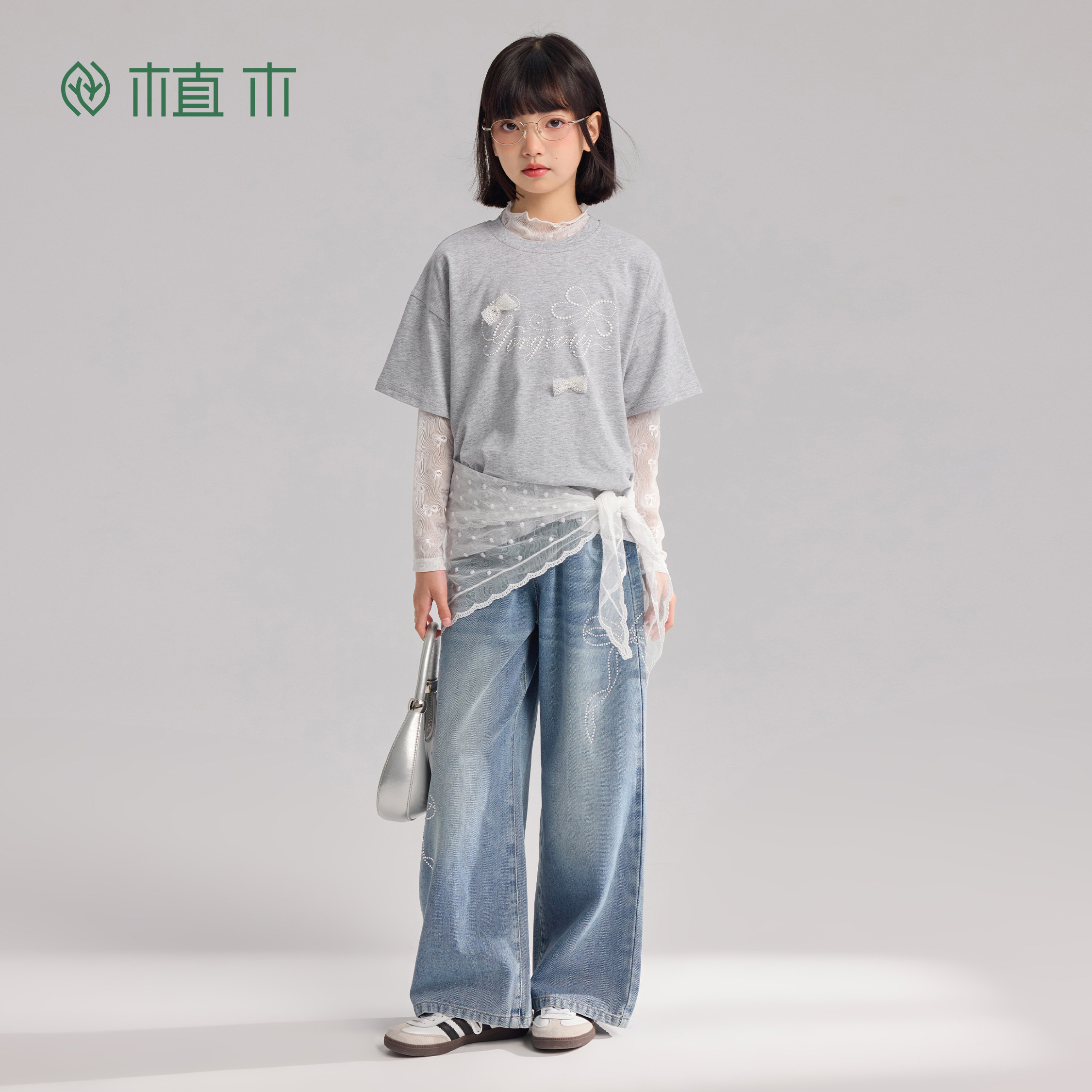 植木童装【lace蕾丝】女童圆领T恤儿童5A抗菌T恤纯棉2026春季新款,淘宝优惠券,粉丝福利购,淘宝优惠卷