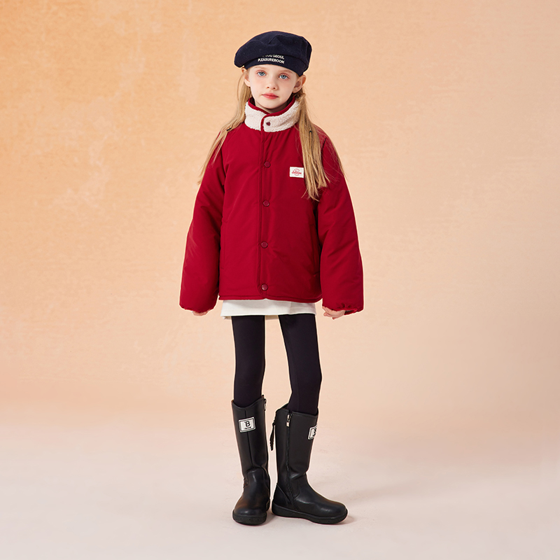 植木童装男童棉服2024新款秋冬中大童毛绒两面穿棉服外套儿童棉袄 - 图2