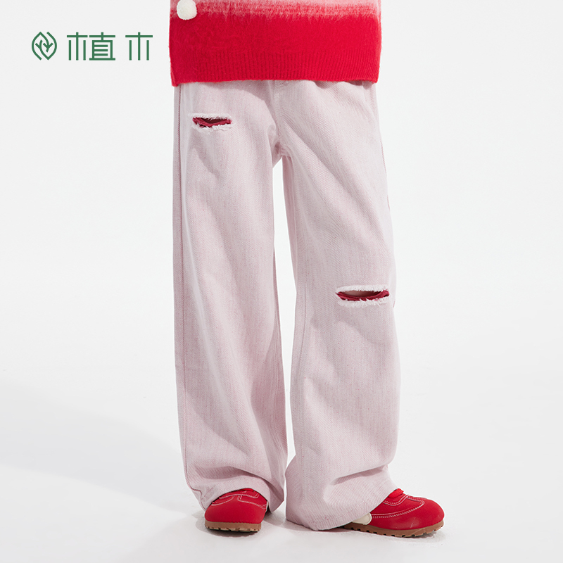 植木童装女童裤子2025秋冬新款中大童男童裤子休闲牛仔裤儿童裤子 - 图0