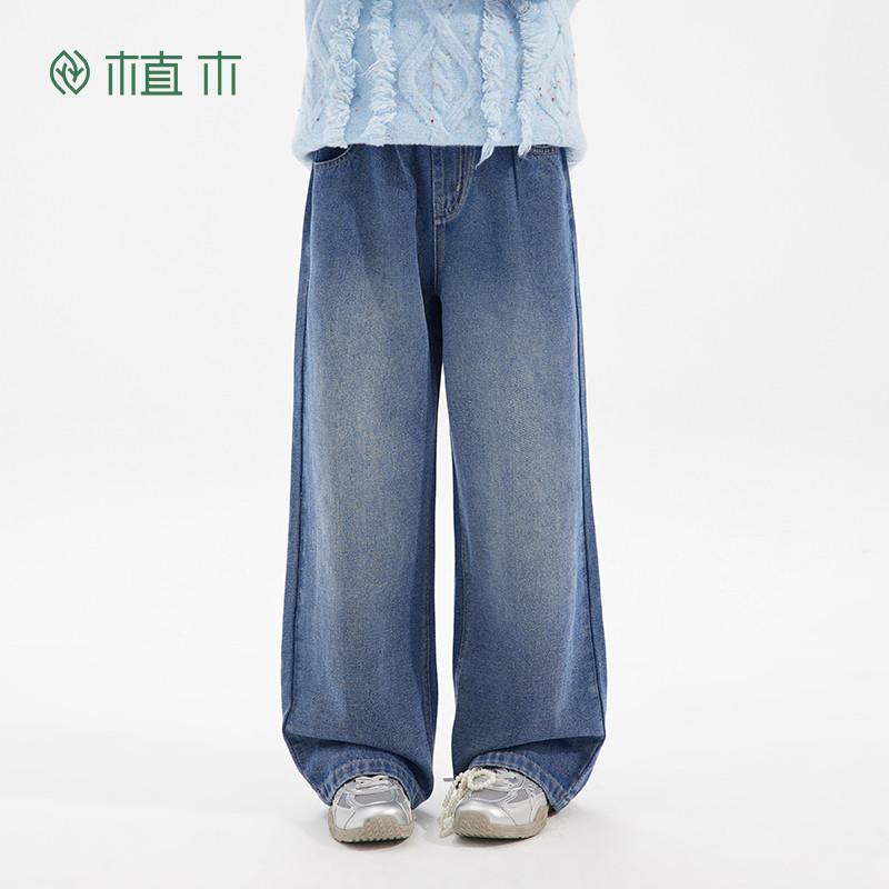 植木童装女童牛仔裤2025新款儿童裤子直筒裤秋冬中大童字母阔腿裤,淘宝优惠券,粉丝福利购,淘宝优惠卷