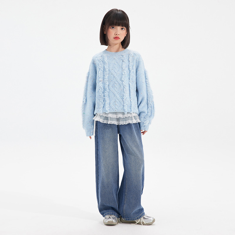 植木童装女童牛仔裤2025新款儿童裤子直筒裤秋冬中大童字母阔腿裤,淘宝优惠券,粉丝福利购,淘宝优惠卷