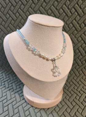 白水小熊珍珠锁骨链项链