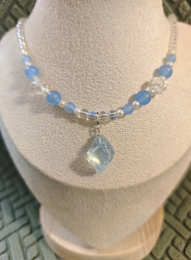 海蓝宝原石手工项链锁骨链