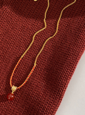 日本gentle motto新年红色玛瑙小蛮腰项链女配饰夏季毛衣链轻奢