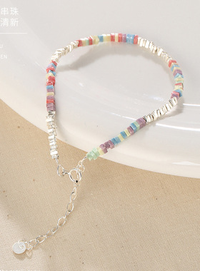 日本gentle motto彩色碎银子银手链女生高级感手串夏季彩虹氧化
