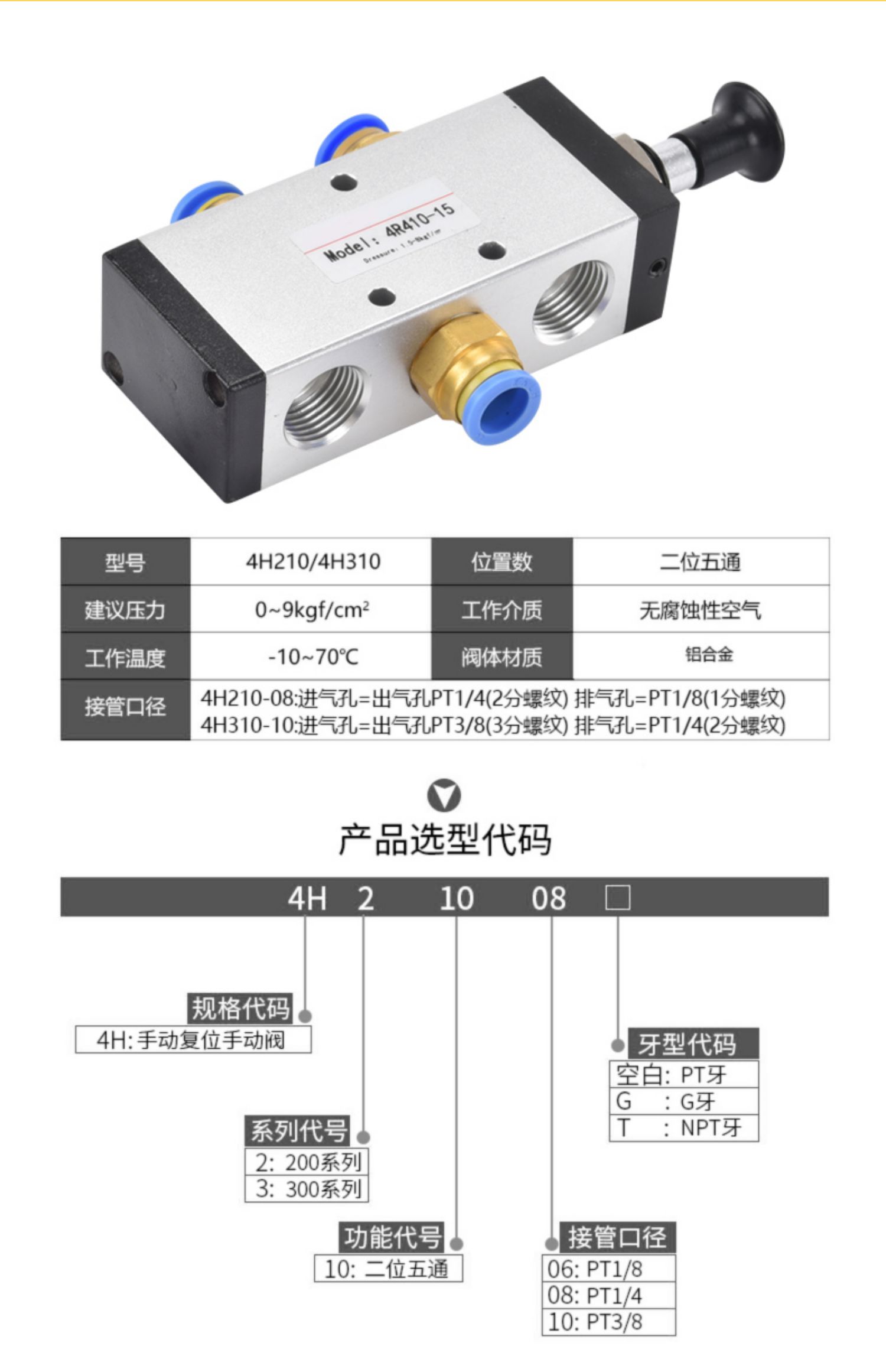 汽气缸气压电磁控制阀气动开关手动阀手板手控气阀一进一出4h2108 - 图2