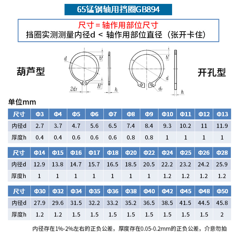 【3-320mm】65锰钢轴用挡圈GB894 外卡卡簧卡环C型弹性挡圈 - 图1