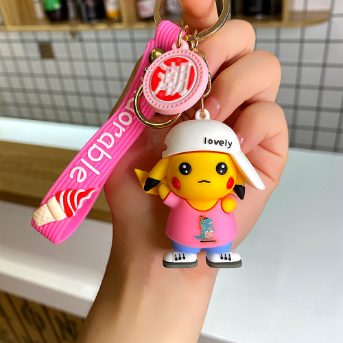 可爱卡通情侣皮卡丘钥匙扣挂件钥匙圈汽车挂扣男女一对创意潮酷款 - 图1