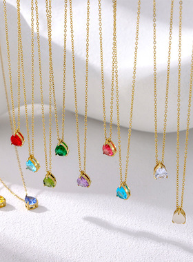 梨形水滴爪镶锆石12月生辰石诞生石IPG18K金项链ins同款欧美项链