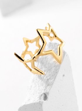 五角星戒指开口钛钢IPG14K镀金