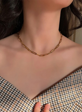 欧美ins钛钢粗链冷淡风锁骨链