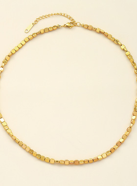 项链女锁骨链时尚设计钛钢18K镀金方块银碎几两轻奢小众百搭颈链