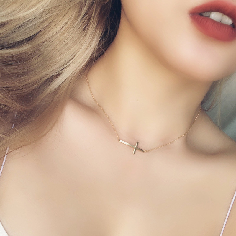 ins横条十字架项镀ipg18k金欧美链 carlidana卡丽丹娜项链