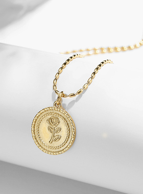 镀金钛钢圆牌欧风款极简韩国项链