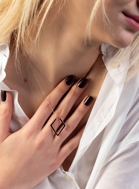 欧美极简几何菱形戒指持有者ins极简风锁骨链钛钢镀金护士礼物