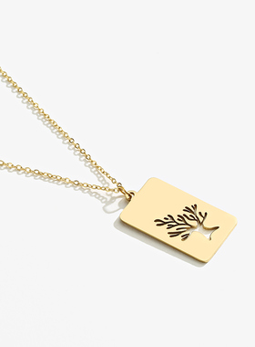 欧风意大利许愿树方牌钛钢项链