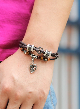 镂空树叶手工编织简约百搭手链女